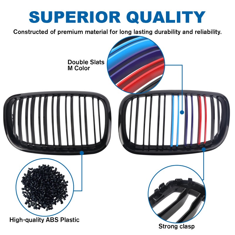BILLDIO Grill Gloss Black M Color Compatible with 2007-2014 BMW X5 E70 X6 E71 Front Kidney Grille ABS with Double Slats - Image 3
